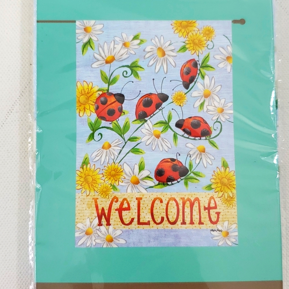 Rain or Shine Large porch art flag welcome  Ladybugs and daisies 🌼🌼